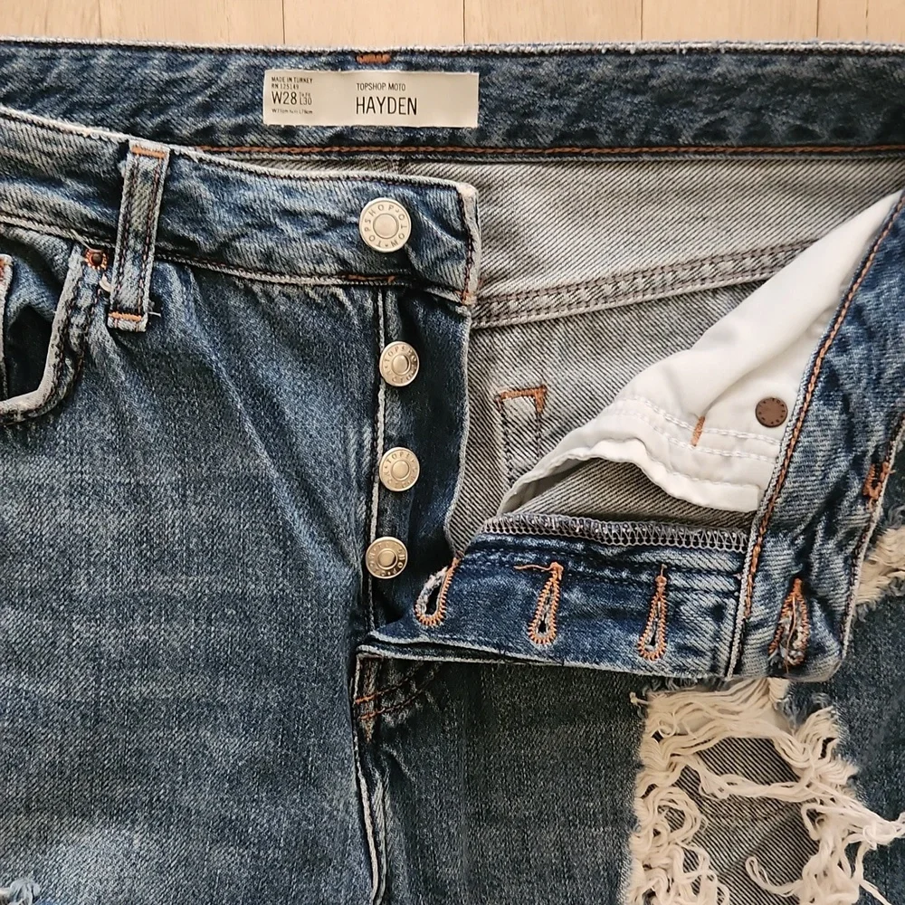 Topshop Moto Hayden High Rise Boyfriend Mom Jean Denim Blue Shorts Size W 28